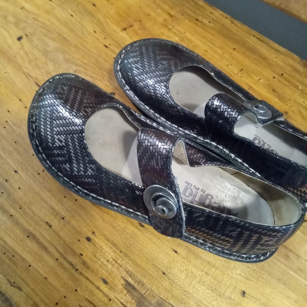 Alegria Metallic Black Woven Mary Jane Mules - Picture 10 of 11